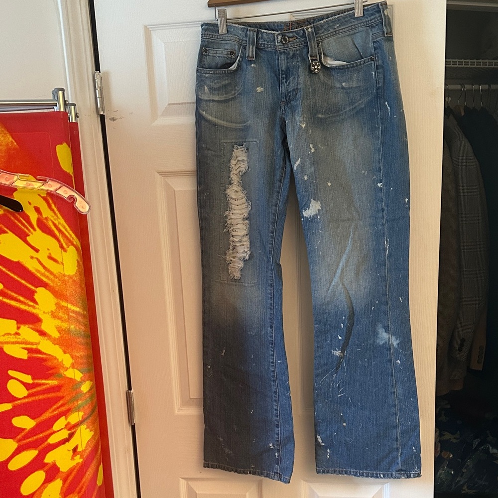 Haute Hippie Distressed Blue Boot Cut Jeans